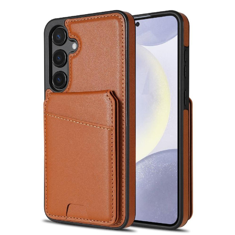 (Brown) Wireless Charging Case For Samsung Galaxy A15 Magsafe Wallet Case Card Holder Kickstand Magnetic Closure Brown 764549270491