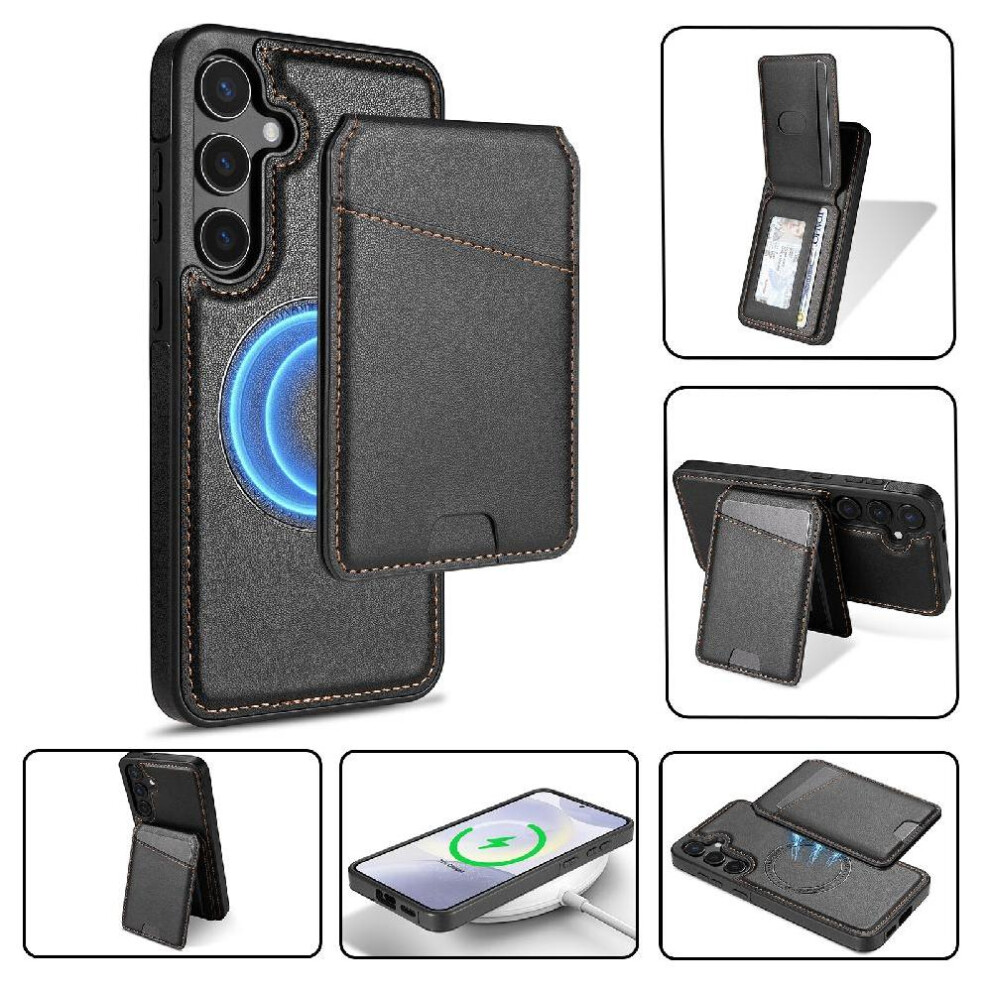 (Black) Wireless Charging Case For Samsung Galaxy A16 Wallet Case Magsafe Card Holder Magnetic Closure Kickstand Black 764549270569