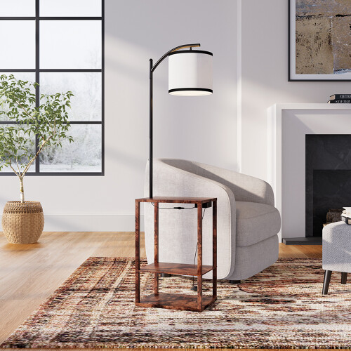 Living And Home Modern Metal Floor Lamp Side Table 2 In 1