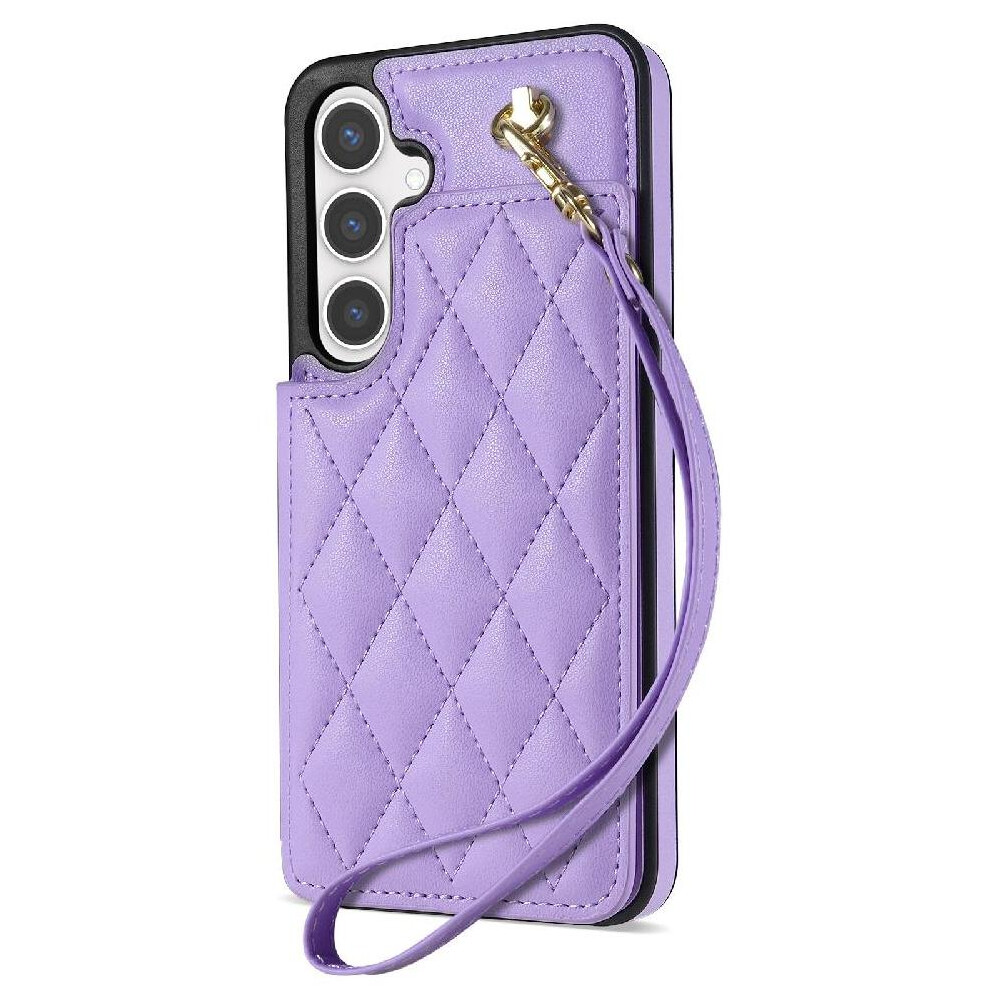 Photos - Case  Double Buckles Flip  for Samsung Galaxy A55 Strong Magnetic Field Metal Lanyard Buckle Fashion Wristband Kickst(Purple)