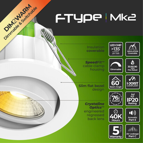 Luceco Luceco Ftype Mk2 Adjustable Downlight Power Colour Change White Bezel 1
