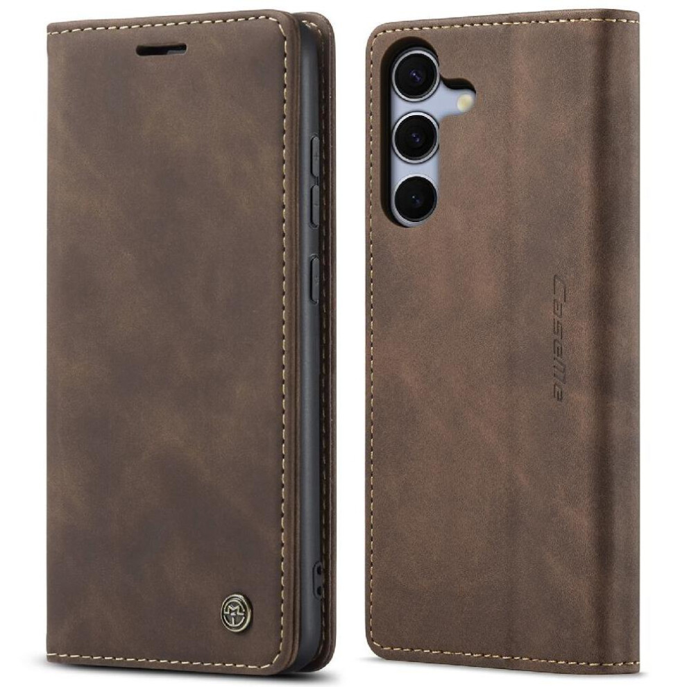 (Brown) Flip Case For Samsung Galaxy S25 Vintage Pu Leather Wallet Case Card Slot Kickstand Magnetic Closure Shockproof Brown 764549272945