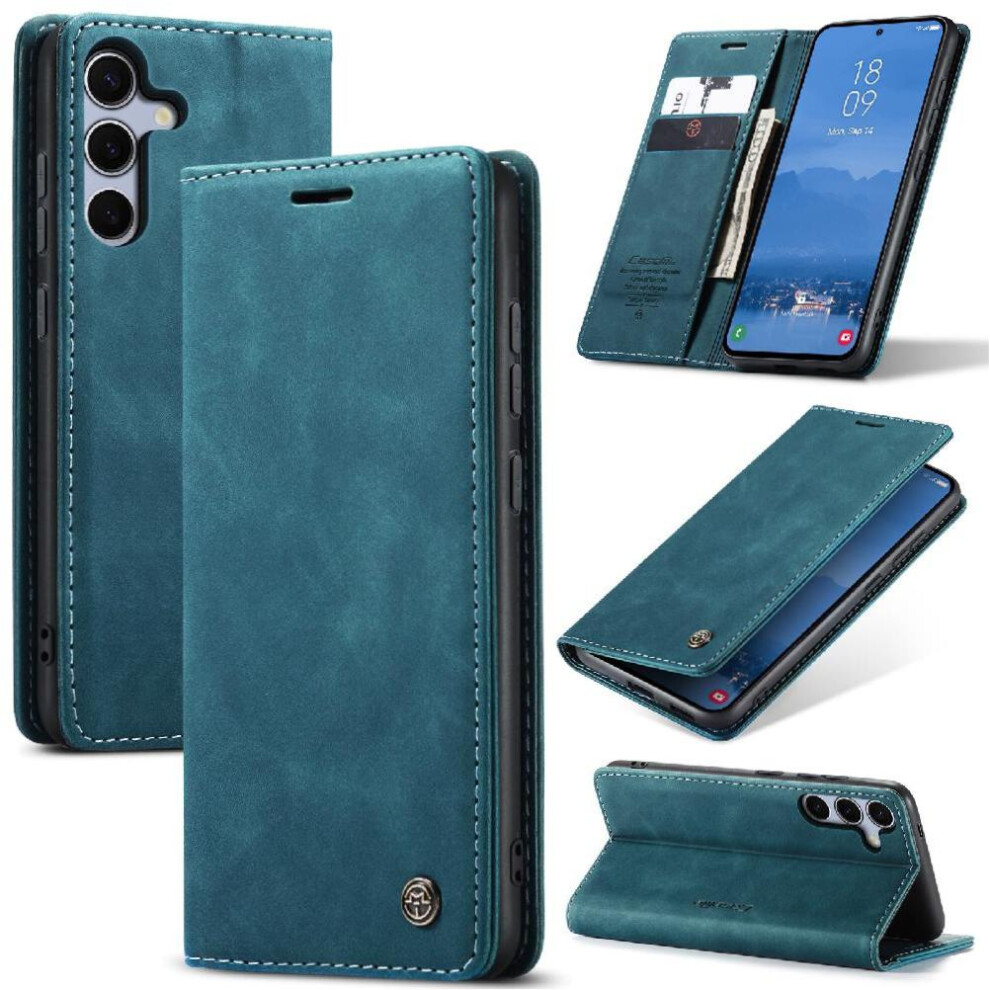 (Blue) Flip Case For Samsung Galaxy S25 Vintage Pu Leather Wallet Case Card Slot Kickstand Magnetic Closure Shockproof Blue 764549272938