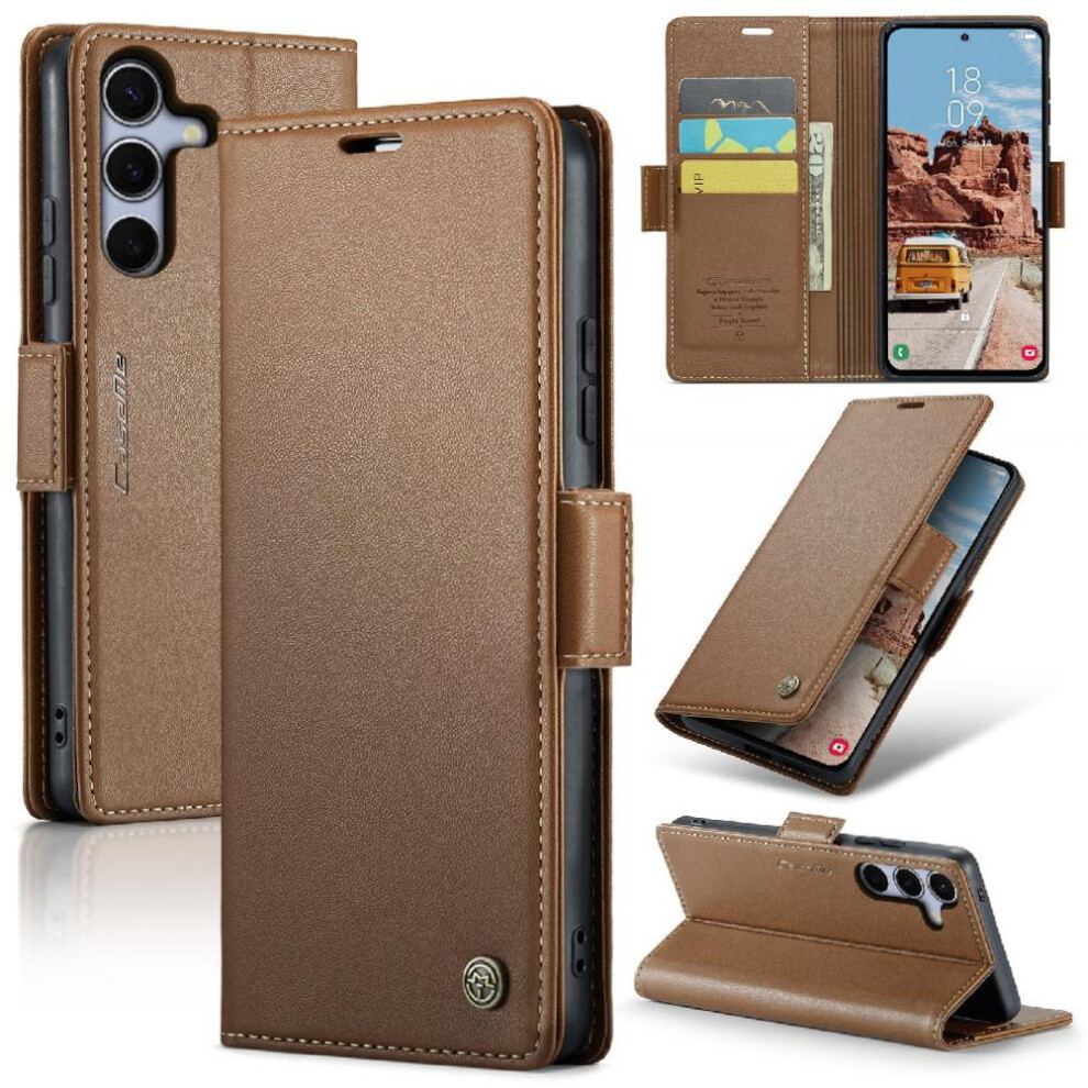 (Brown) Flip Case For Samsung Galaxy S25 5G Kickstand Anti Fraud Wallet Case Card Slot Shockproof Case Brown 764549273232