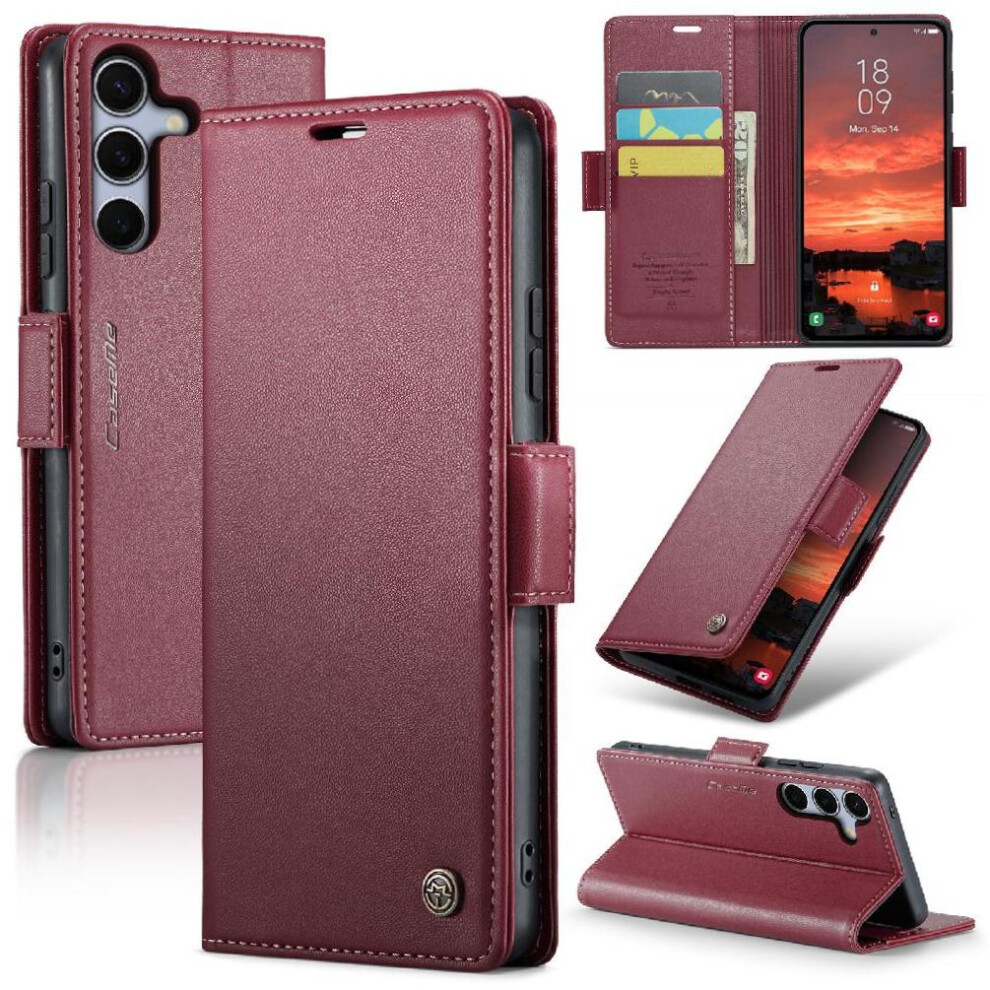 (Red) Flip Case For Samsung Galaxy S25 Plus 5G Anti Fraud Shockproof Case Wallet Case Kickstand Card Slot Red 764549273317