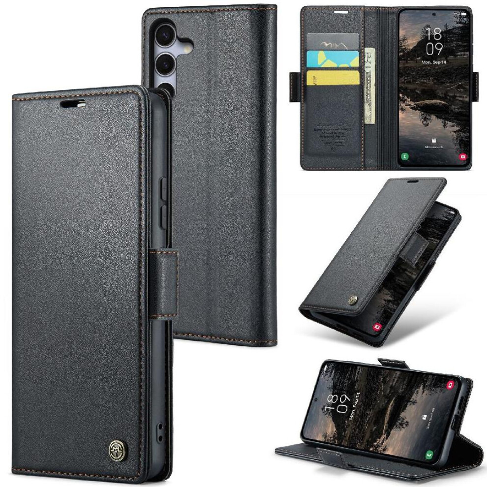 (Black) Flip Case For Samsung Galaxy S25 Plus 5G Anti Fraud Shockproof Case Wallet Case Kickstand Card Slot Black 764549273300