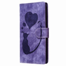 (Purple) Flip Case for Samsung Galaxy A56 5g Wallet Case Embossed Cute Cat Card Pocket Holder Cover