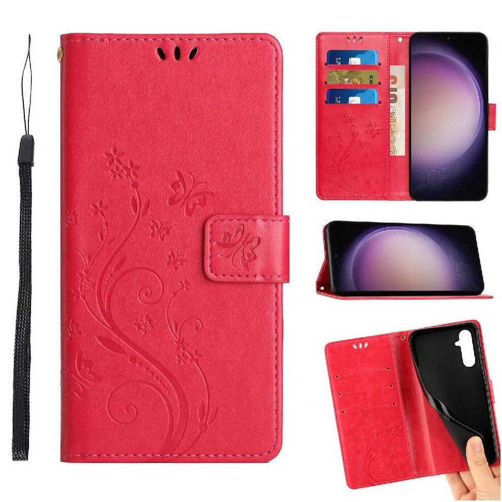 (Red) Filp Case For Samsung Galaxy A56 Card Holder Wrist Strap Pu Leather Kickstand Magnetic Closure Red 764549274819