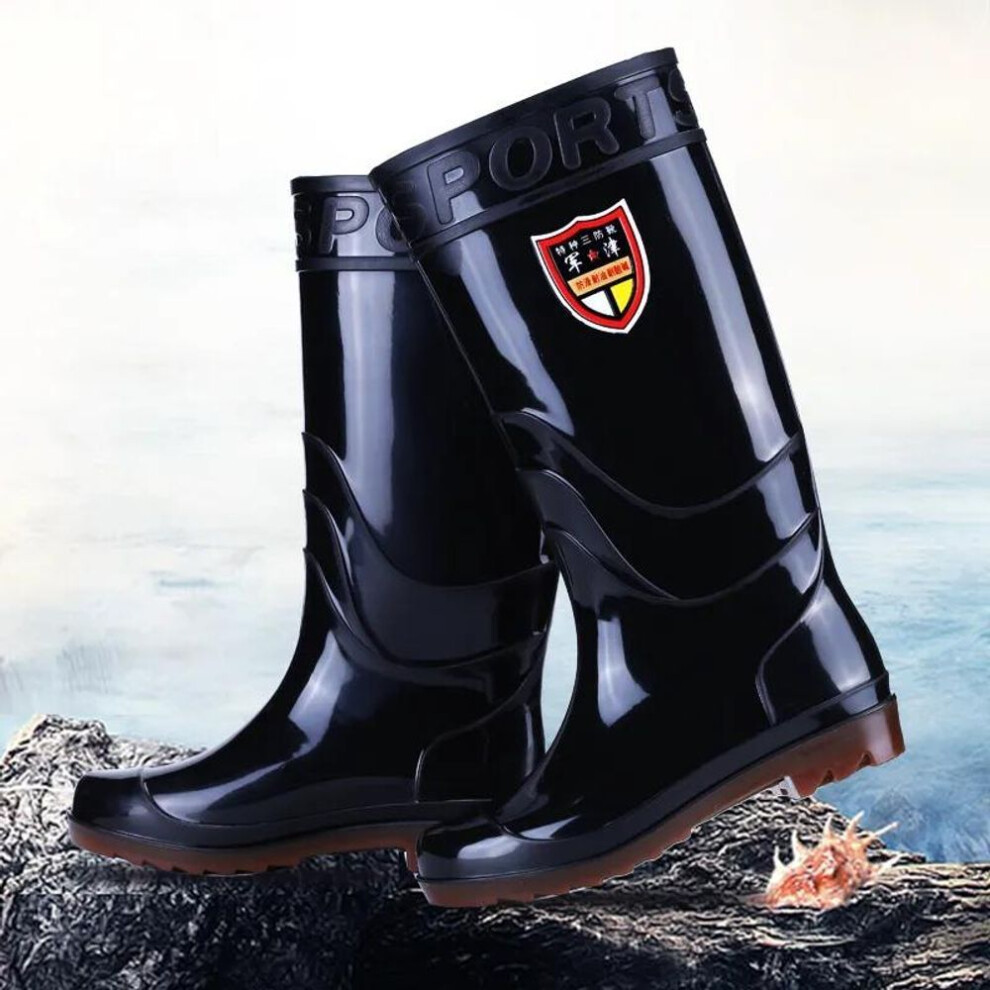 (black, 40) Wear Resistant Rubber Band Bottom Rain Shoes Men&apos;s Acid And Alkali Resistant High Cylinder Thickened Rain Boots Anti-skid Car Washing