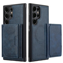 (Blue) Wallet Case for Samsung Galaxy S25 Ultra Pu Leather Magnetic Card Slots Rfid Shielding 2 In 1 Detachable