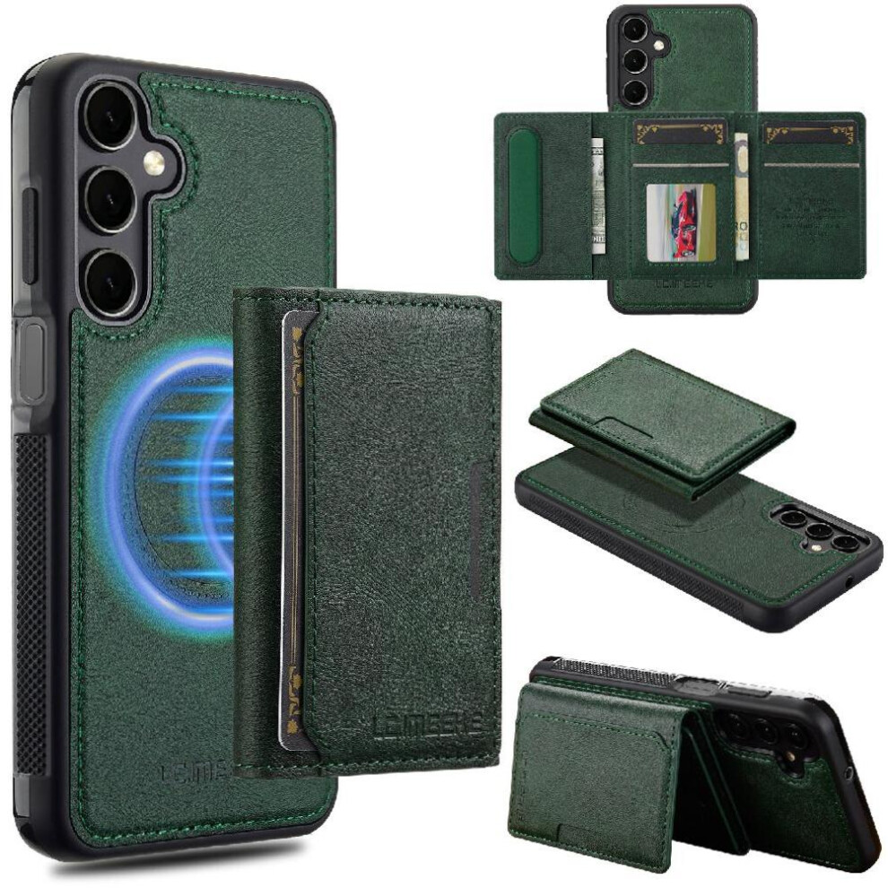 (Green) Wallet Case For Samsung Galaxy A56 5G Card Slots 2 In 1 Detachable Magnetic Rfid Shielding Pu Leather Green 764549275786