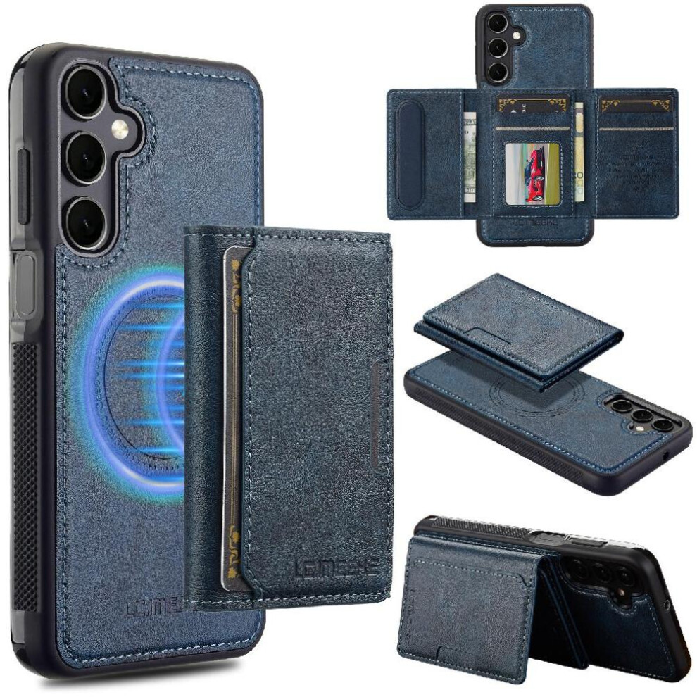 (Blue) Wallet Case For Samsung Galaxy S25 5G 2 In 1 Detachable Pu Leather Card Slots Rfid Shielding Magnetic Blue 764549275922