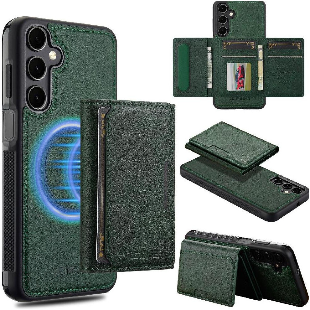 (Green) Wallet Case For Samsung Galaxy S25 5G 2 In 1 Detachable Pu Leather Card Slots Rfid Shielding Magnetic Green 764549275939