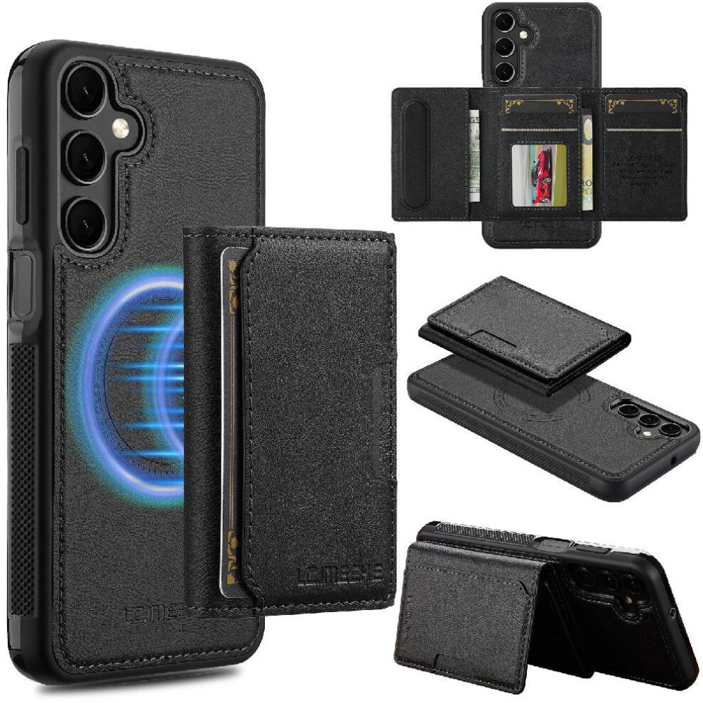(Black) Wallet Case For Samsung Galaxy S25 5G 2 In 1 Detachable Pu Leather Card Slots Rfid Shielding Magnetic Black 764549275915