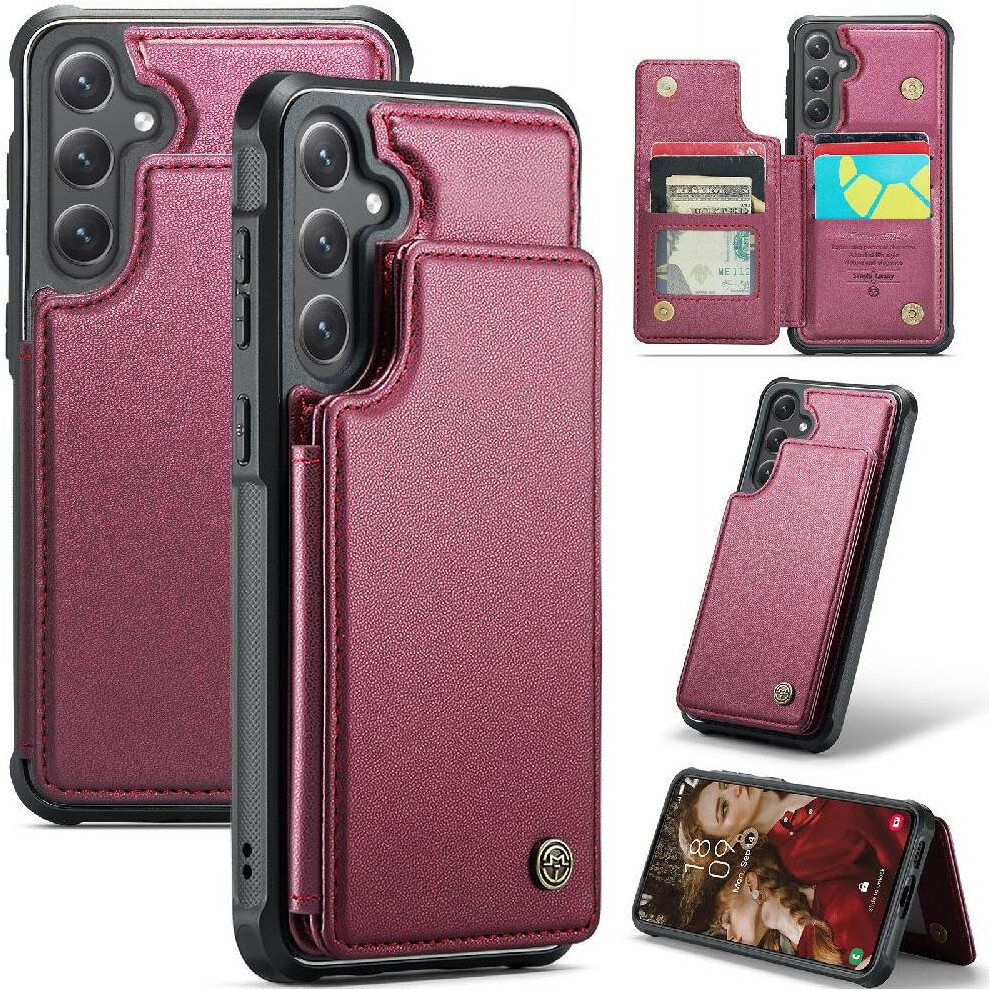 Photos - Case  Flip  for Samsung Galaxy S25 Plus Kickstand Slim Shockproof  Pu Leather Rfid Blocking Card Holder(Red)