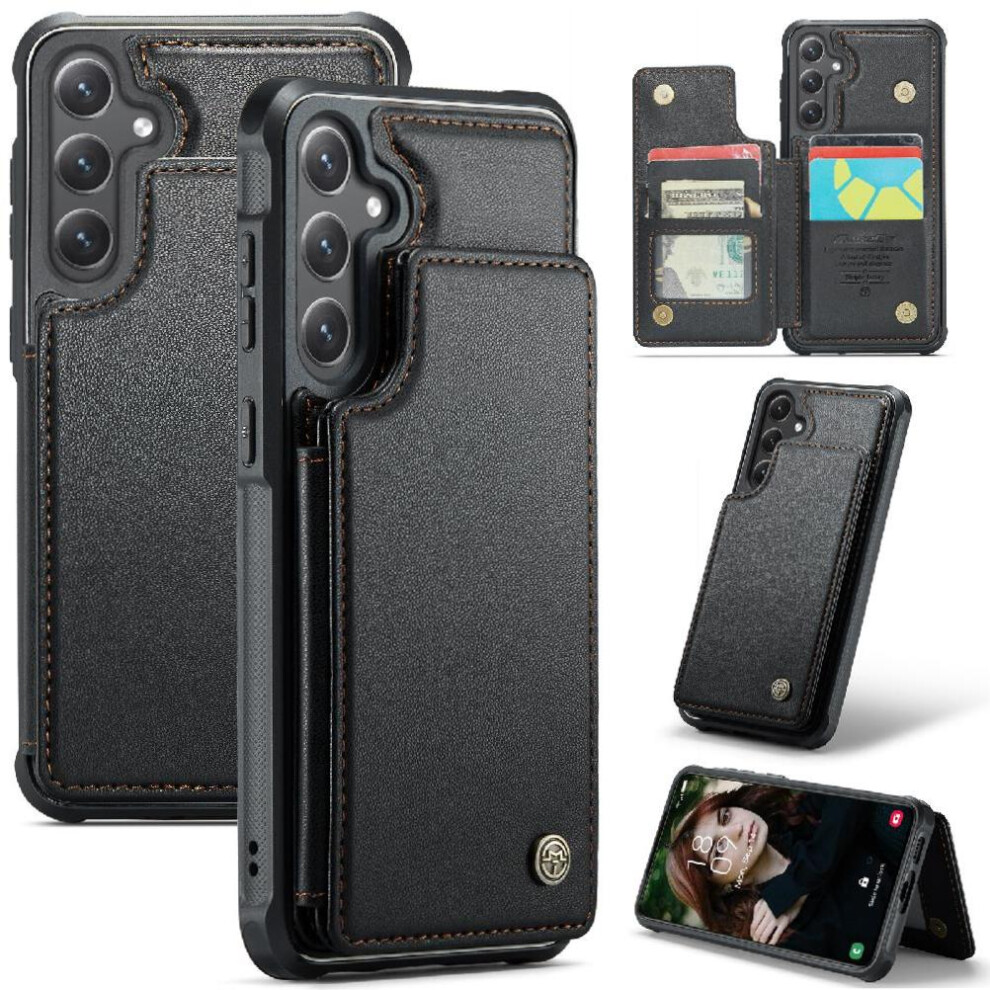 (Black) Flip Case For Samsung Galaxy S25 Plus 5G Kickstand Slim Shockproof Case Card Holder Pu Leather Rfid Blocking Black 764549276240