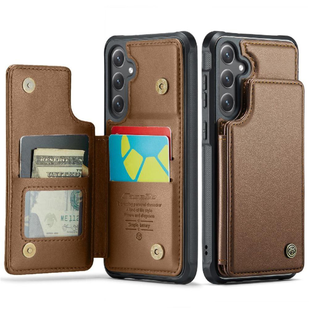 (Brown) Flip Case For Samsung Galaxy S25 Pu Leather Card Holder Rfid Blocking Kickstand Slim Shockproof Case Brown 764549276301