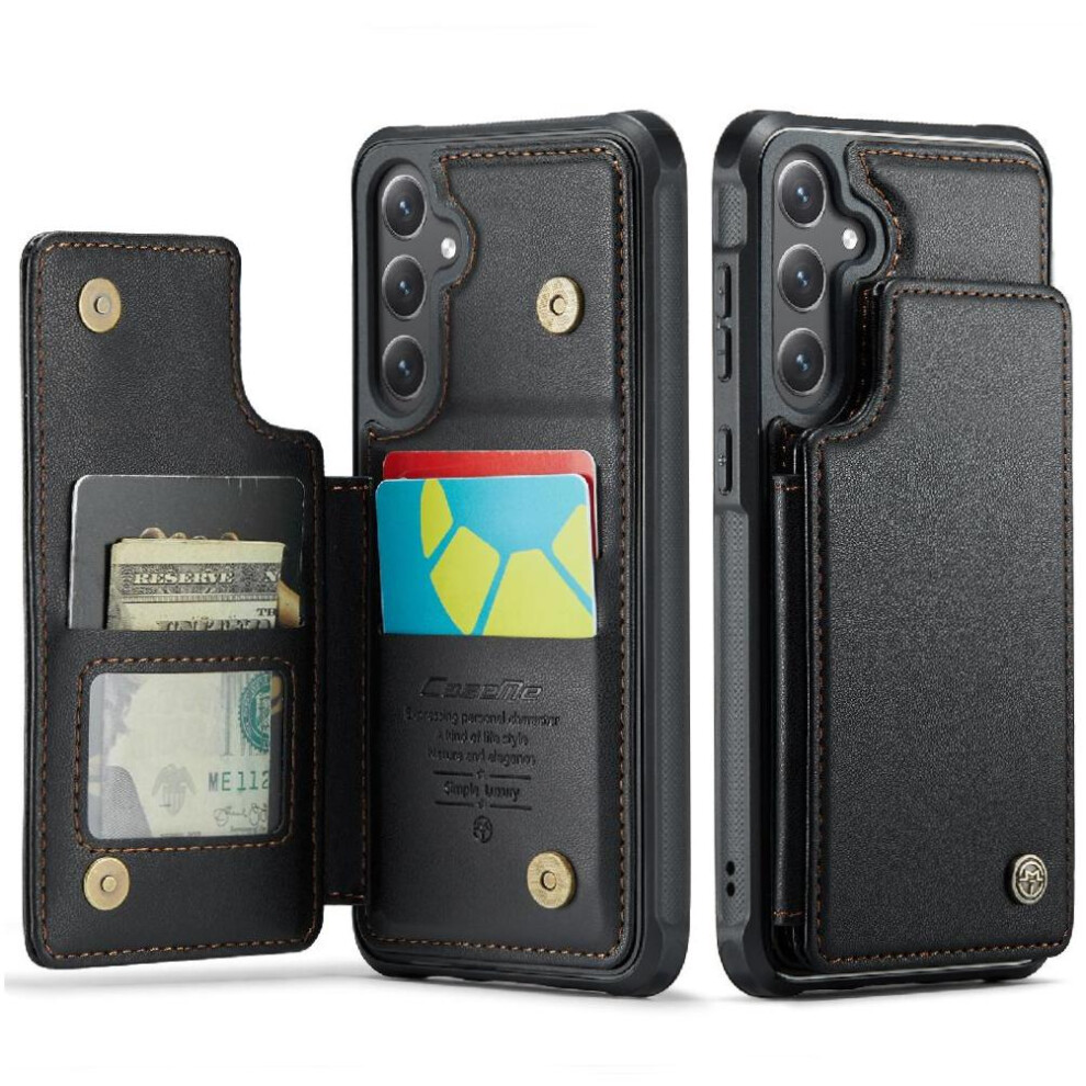 (Black) Flip Case For Samsung Galaxy S25 Pu Leather Card Holder Rfid Blocking Kickstand Slim Shockproof Case Black 764549276349