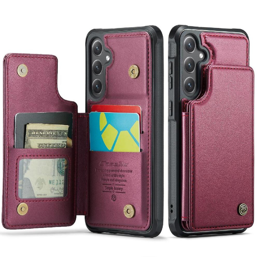 (Red) Flip Case For Samsung Galaxy S25 Pu Leather Card Holder Rfid Blocking Kickstand Slim Shockproof Case Red 764549276318