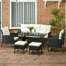 Outsunny 6 Pieces Rattan Garden Furniture Sofa Set, White