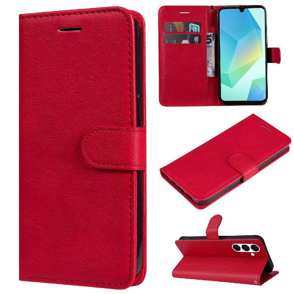 (Red) Flip Case for Samsung Galaxy A16 5g High Quality Leather Classic Solid Color with Card Slot Business Wallet Phone Case