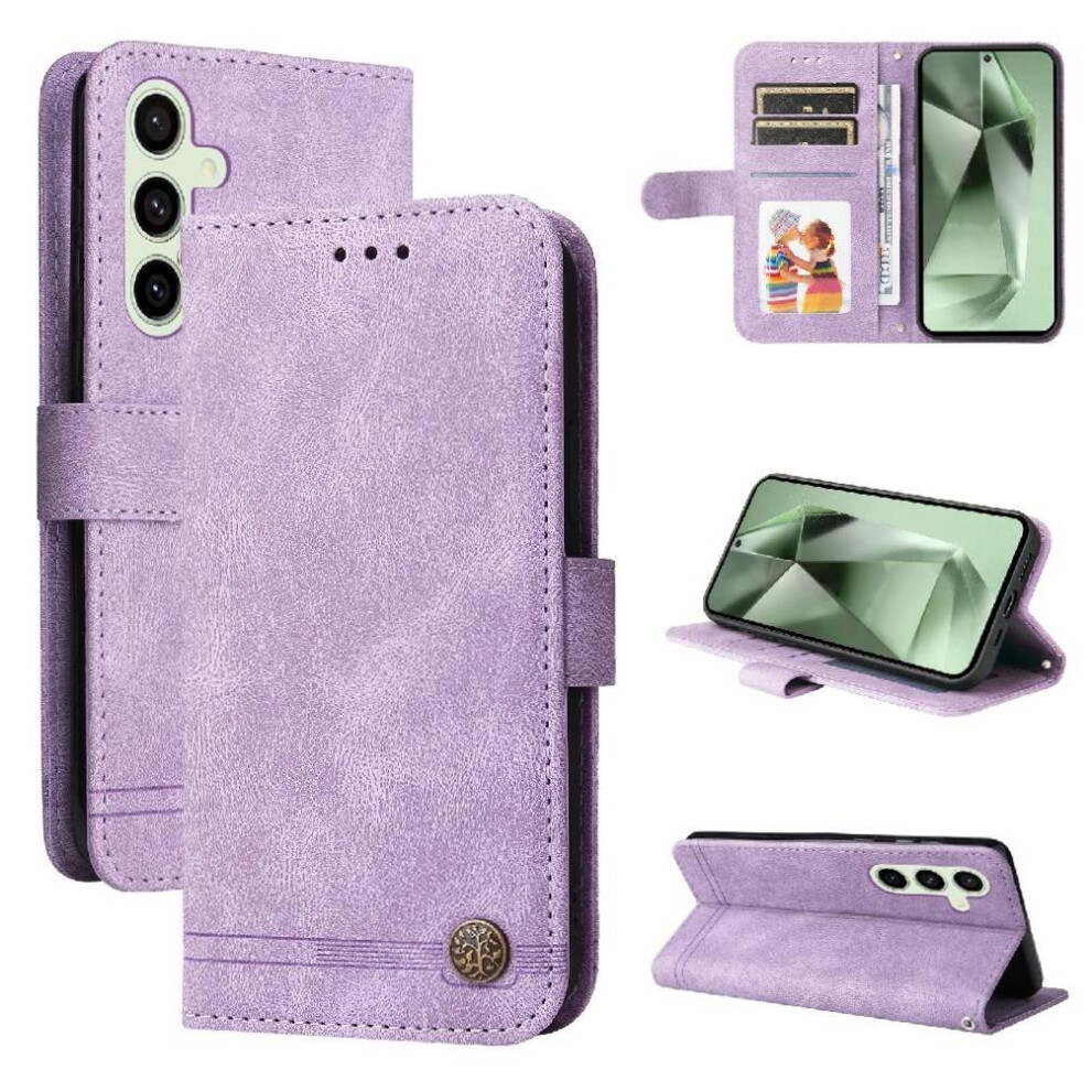 (Purple) Case For Samsung Galaxy S24 Fe Leather Protective Cover Quilted Pattern Card Slot Holders Purple 764549277568