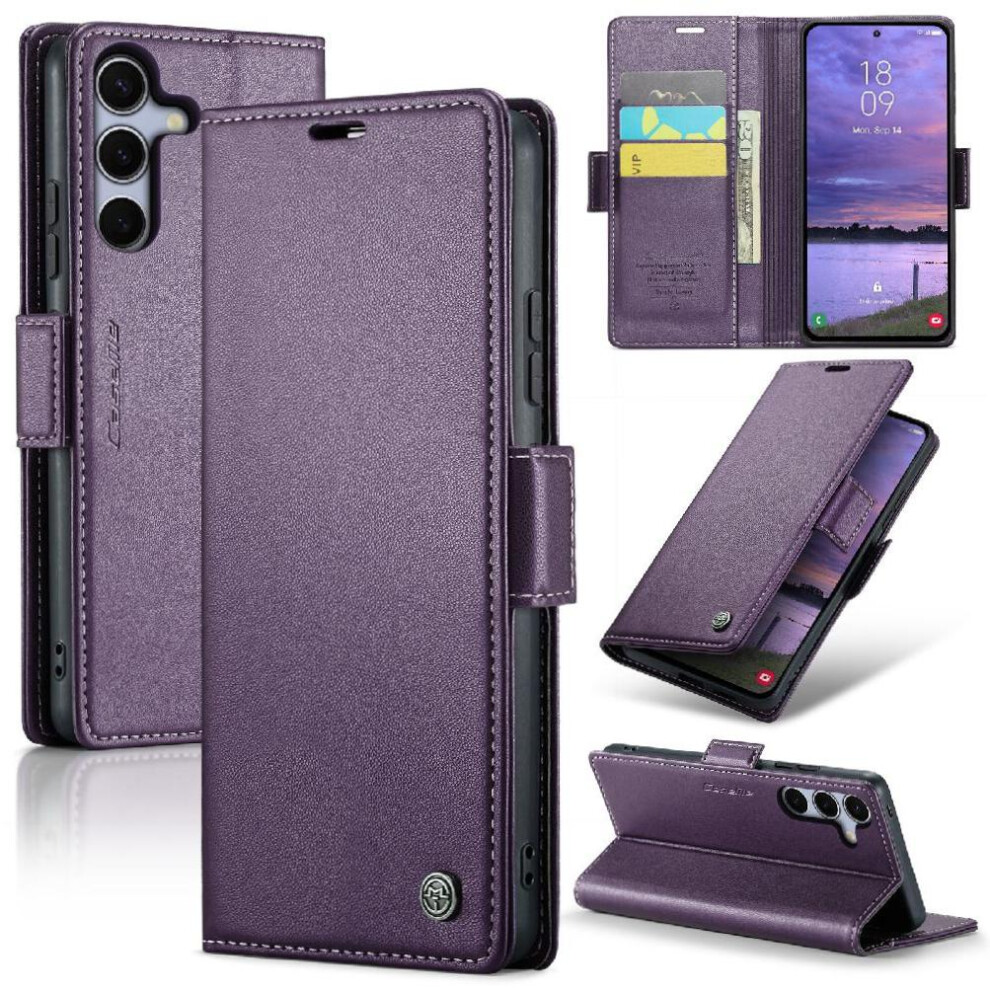 (Purple) Flip Case For Samsung Galaxy S25 Wallet Case Kickstand Shockproof Case Anti Fraud Card Slot Purple 764549277711