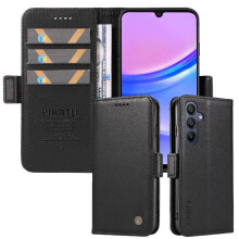 (Black) Flip Case for Samsung Galaxy A16 Lightweight and Luxe and Elegant Logo Embossing with Card Slots Premium Faux Leather