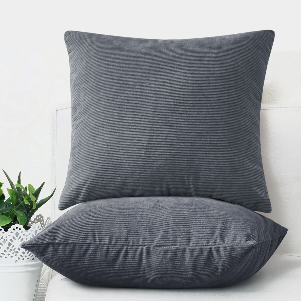 (Pack of 2, Stripe Velvet Filled Cushion Grey) Velvet Cushions Filled 2 & 4-Pack Quilted Cushion Pads