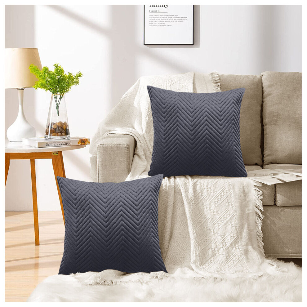 (Pack Of 2, Embossed Velvet Filled Cushion Charcoal) Velvet Cushion Covers With Quilted Cushion Pad Pack Of 2 & 4