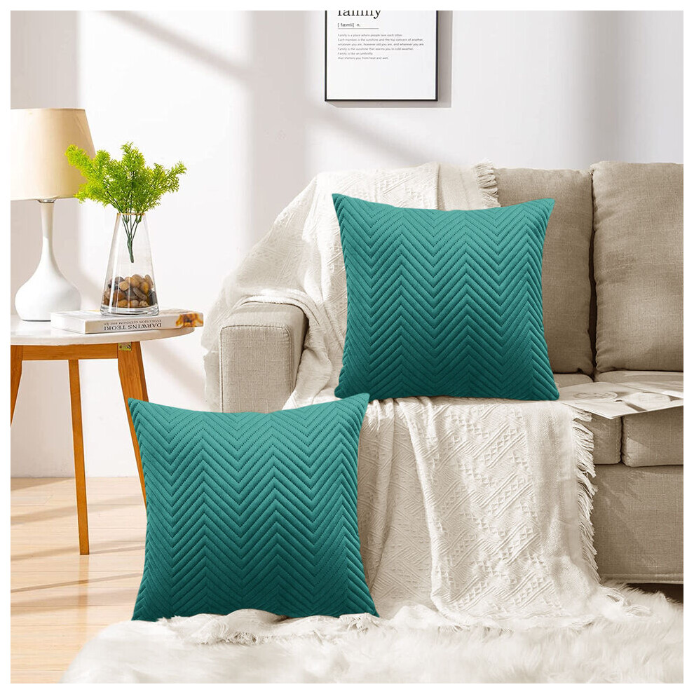 (Pack of 2, Embossed Velvet Filled Cushion Emerald) Velvet Cushions Filled 2 & 4-Pack Quilted Cushion Pads-image-OPC-PFZBY5Y-NEW