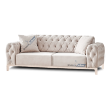 (Cream Velvet, 3 Seater Sofa) Snooze Online Velvet Chesterfield Sofas 3 and 2 Seater Sofas | Button Tufted Sofas and Couches | Sofa Set with Matching Legs & Cushions