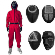 (S,triangle)Unisex Squid Game Costume Jumpsuit + Squid Game Mask Halloween Outfit Gifts