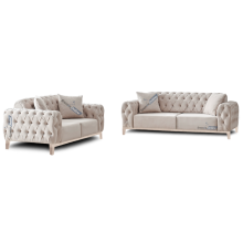 (Cream Velvet, 3+2 Seater Sofa) Snooze Online Velvet Chesterfield Sofas 3 and 2 Seater Sofas | Button Tufted Sofas and Couches | Sofa Set with Matching Legs & Cushions