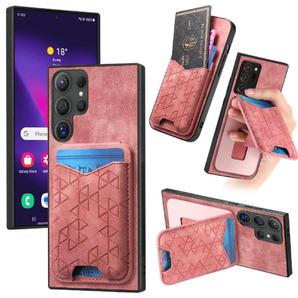 (Pink) Case For Samsung Galaxy S25 Ultra Retro Card Slot Stable Grip Stand Pink 764549281084
