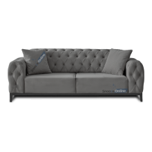 (Grey Velvet, 3 Seater Sofa) Snooze Online Velvet Chesterfield Sofas 3 and 2 Seater Sofas | Button Tufted Sofas and Couches | Sofa Set with Matching Legs & Cushions