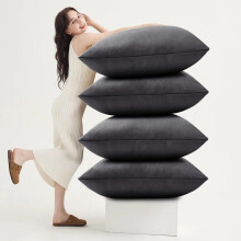 (Pack of 4, Plain Velvet Filled Cushion Charcoal) Velvet Cushions Filled 2 & 4-Pack Quilted Cushion Pads