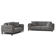 (Grey Velvet, 3+2 Seater Sofa) Snooze Online Velvet Chesterfield Sofas 3 and 2 Seater Sofas | Button Tufted Sofas and Couches | Sofa Set with Matching Legs & Cushions