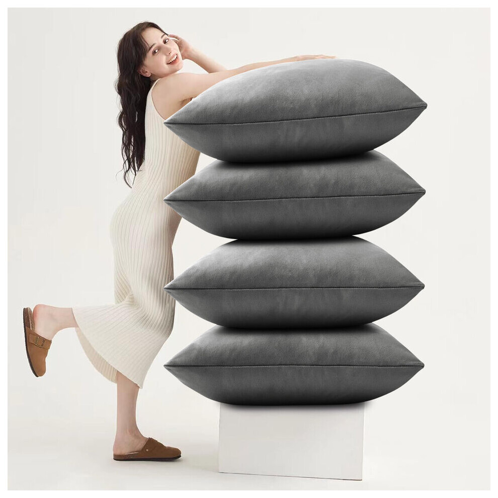 Imperial Rooms (Pack Of 4, Plain Velvet Filled Cushion Grey) Velvet Cushions Filled 2 & 4-Pack Quilted Cushion Pads