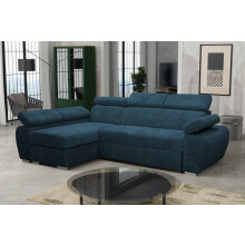 (Blue, Left) Corner Sofa Bed BOSTON MINI PREMIUM with Storage Sleep Function Springs Corduroy