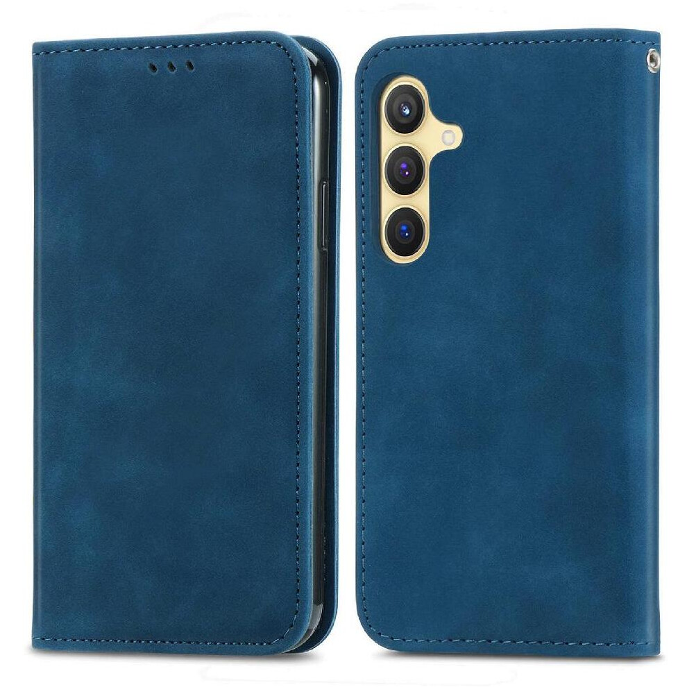 (Blue) Flip Case For Samsung Galaxy S25 Wallet Leather Case Flip Cover Simple Business Shockproof Blue 764549284290