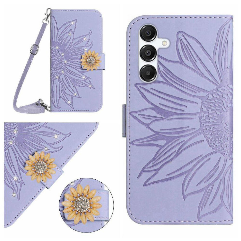 ( Violet) Flip Case For Samsung Galaxy S25 Plus Sunflower With A Long Lanyard Leather Wallet With Card Slot Stand Kickstand Protective Light 764549286072