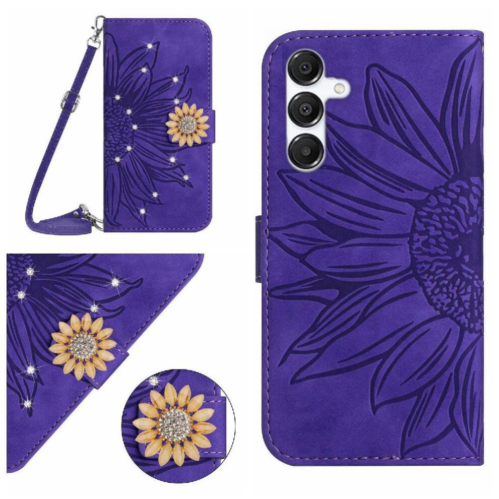 ( Violet) Flip Case For Samsung Galaxy S25 Plus Sunflower With A Long Lanyard Leather Wallet With Card Slot Stand Kickstand Protective Dark 764549286140