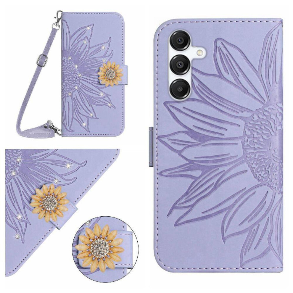 ( Violet) Flip Case For Samsung Galaxy S25 With Card Slot Stand Kickstand Protective Leather Wallet Sunflower With A Long Lanyard Light 764549286171