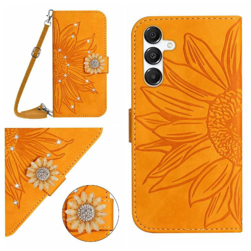 (Yellow) Flip Case For Samsung Galaxy S25 With Card Slot Stand Kickstand Protective Leather Wallet Sunflower With A Long Lanyard Yellow 764549286201