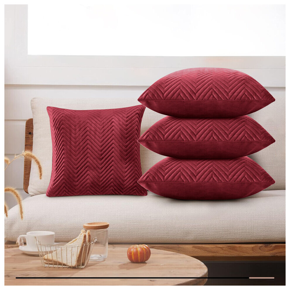 Imperial Rooms (Pack Of 4, Embossed Velvet Filled Cushion Burgundy) Velvet Cushions Filled 2 & 4-Pack Quilted Cushion Pads