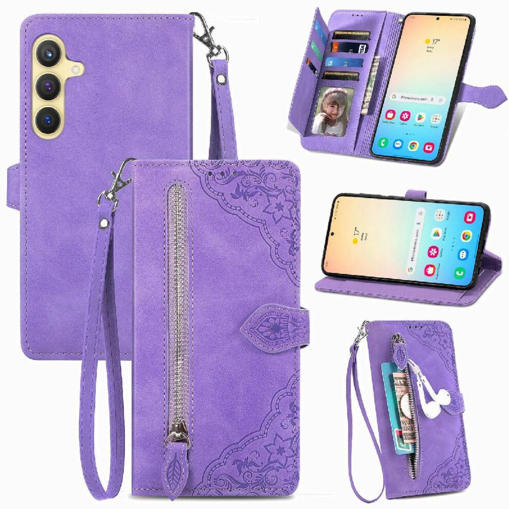 (Purple) Case For Samsung Galaxy S25 Business Flip Zipper Style Wallet Multi-Color Multi-Card Slot Purple 764549286843