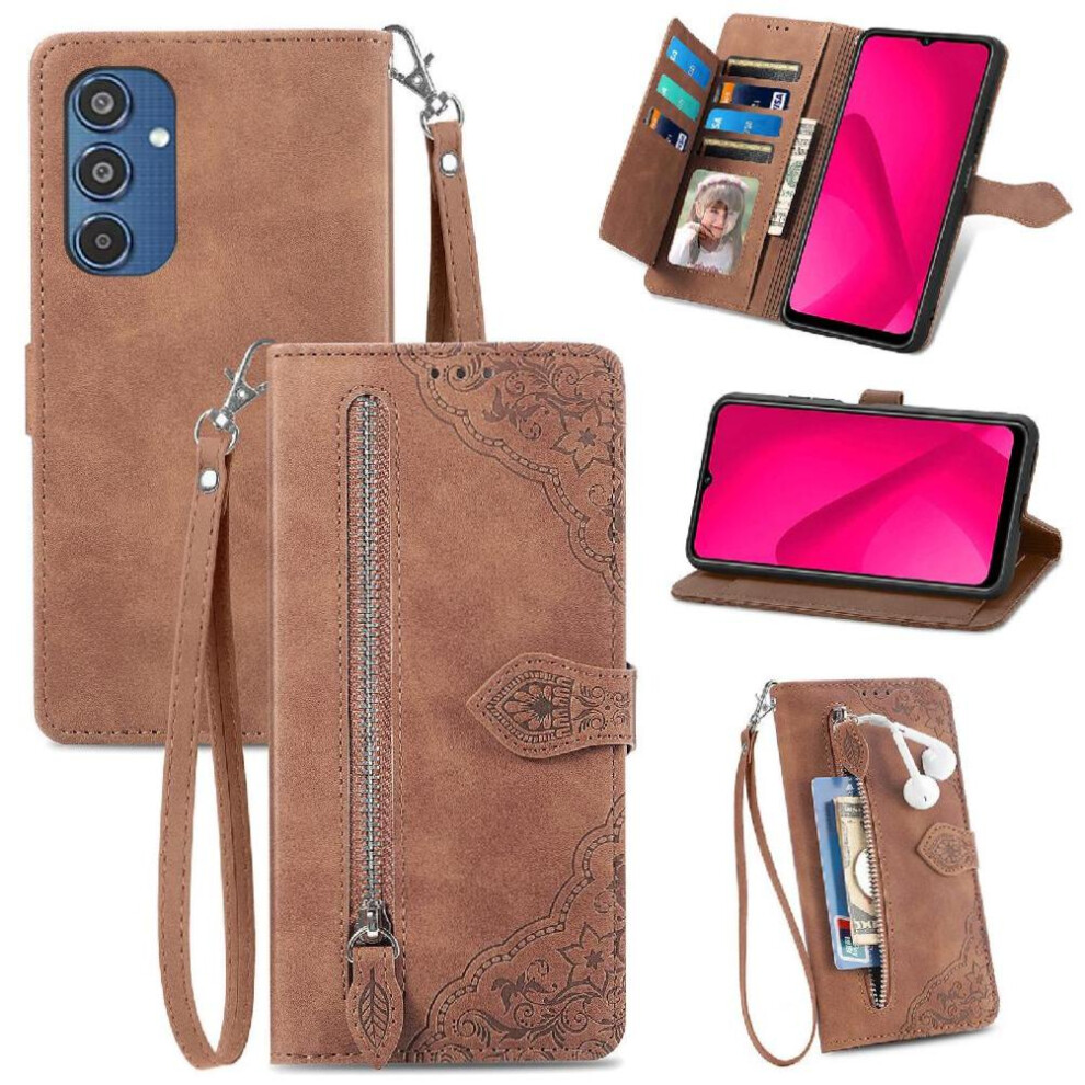 (Brown) Case For Samsung Galaxy A16 Wallet Flip Zipper Style Business Multi-Color Multi-Card Slot Brown 764549287055