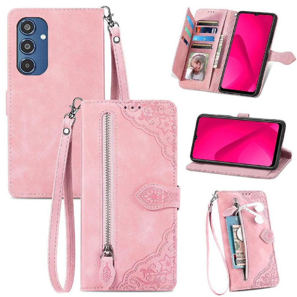 (Pink) Case For Samsung Galaxy A16 Wallet Flip Zipper Style Business Multi-Color Multi-Card Slot Pink 764549287017
