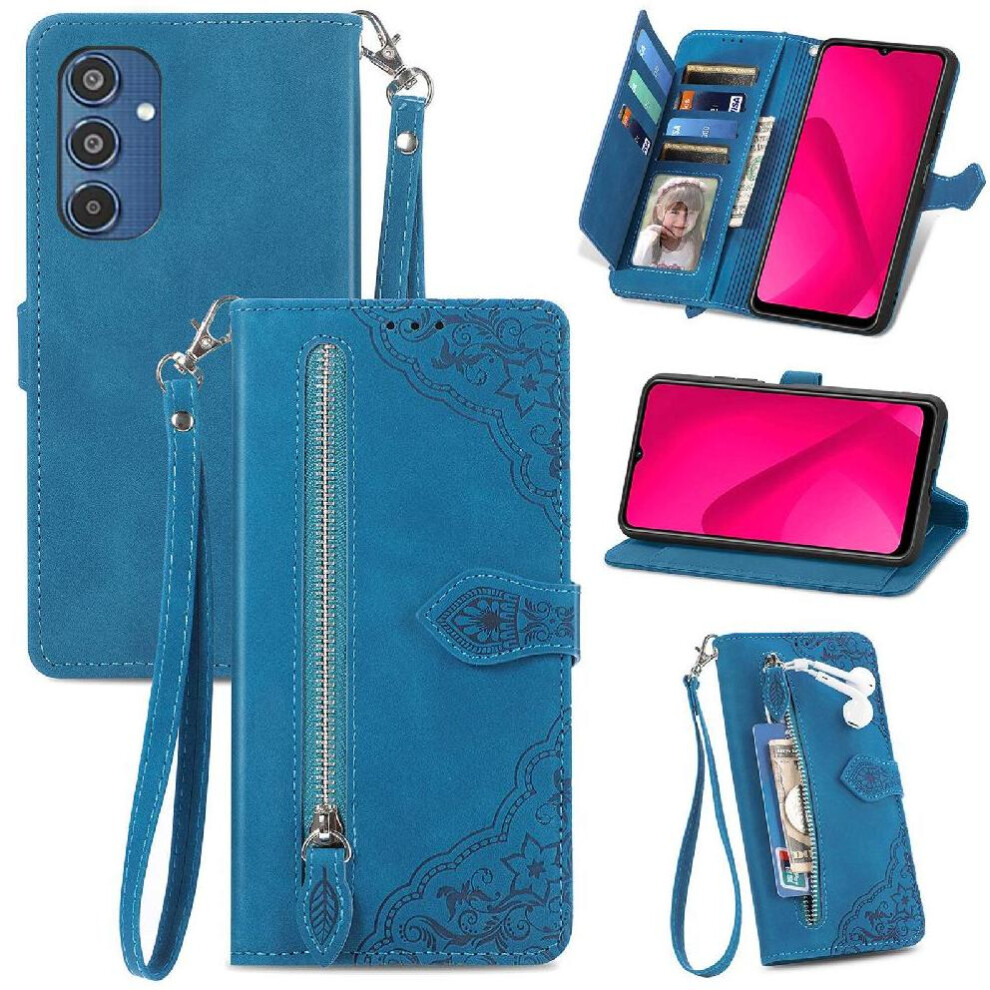 (Blue) Case For Samsung Galaxy A16 Wallet Flip Zipper Style Business Multi-Color Multi-Card Slot Blue 764549287031